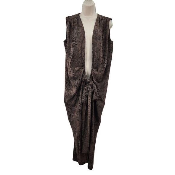BLUZAT‎ Vest Viscose Snakeskin Wrap Cardigan Duster Tie Belt Brown Wrap DressXL - Picture 2 of 11